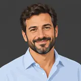 Ritratto di Davide Ferraro, uomo sui quarant'anni con barba curata e camicia azzurra